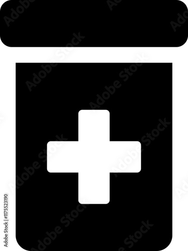 flat black prescription bottle icon monochrome pharmacy vector solid pill medicine graphic symbol