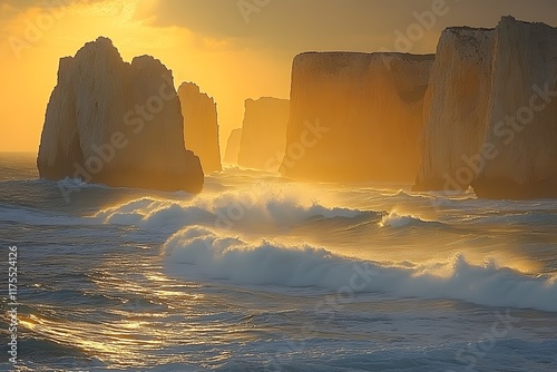 Wallpaper Mural Dramatic sunrise illuminates chalk cliffs and crashing waves. Torontodigital.ca