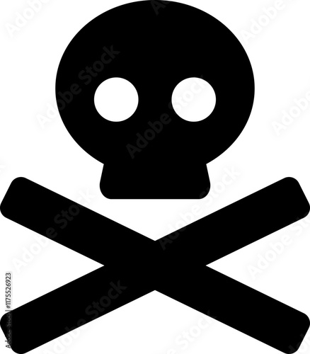 flat black skull crossbones icon monochrome danger warning vector solid poison death pirate graphic symbol