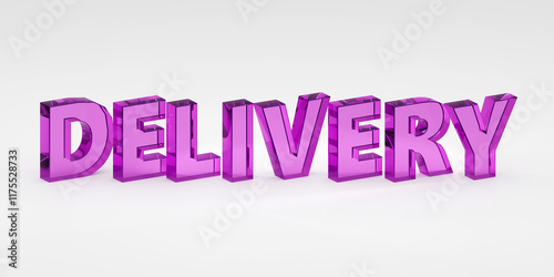 3d render sign delivery made by purple glass and light background. Simple minimalism concept.