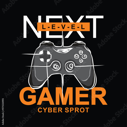 Gamer, next level With ps stick Icon, graphic design typograhy - vector illustration