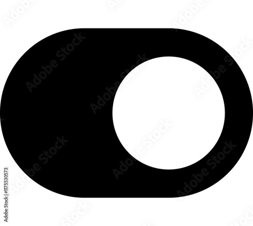 flat black toggle on icon, monochrome vector switch button, solid graphic symbol for UI UX settings control