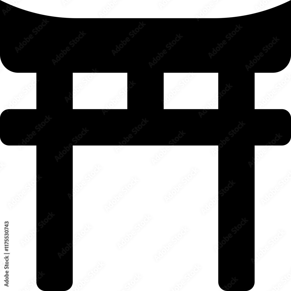 flat torii gate black solid vector icon, simple monochrome Japanese shrine entrance symbol for culture tradition spirituality Shinto heritage design