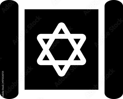 flat black Torah icon, solid monochrome vector symbol, spiritual and religious graphic, Jewish tradition and holy text symbol, sacred scripture