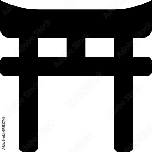 flat torii gate black solid vector icon, simple monochrome Japanese shrine entrance symbol for culture tradition spirituality Shinto heritage design