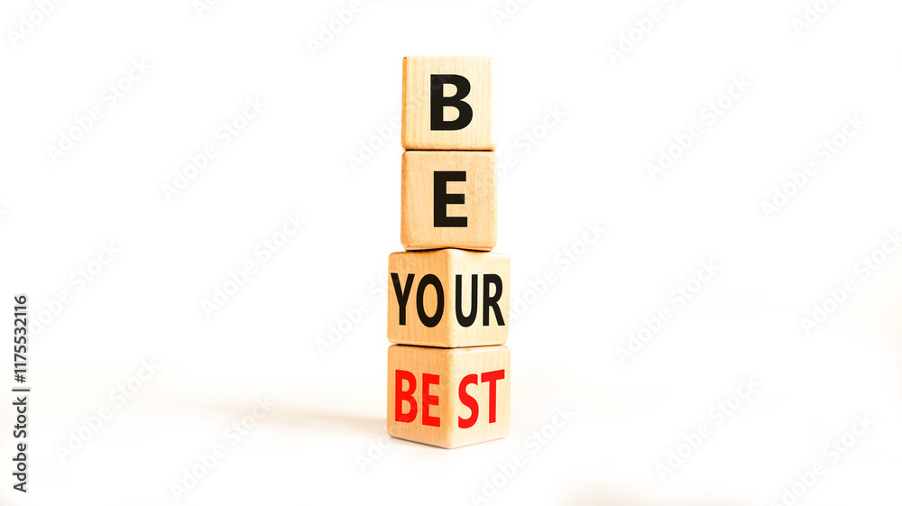 Motivational be your best symbol. Concept words Be your best on beautiful wooden block. Beautiful white table white background. Business motivational be your best concept. Copy space. Motivational be your best symbol. Concept words Be your best on beautiful wooden block. Beautiful white table white background. Business motivational be your best concept. Copy space.