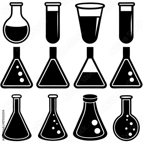 Laboratory Glassware silhouette vector icon set design