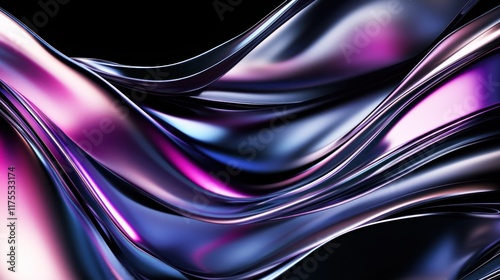Abstract flowing shapes with vibrant colors on a dark background.