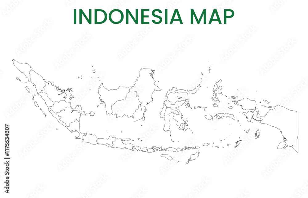 High detailed map of Indonesia. Outline map of Indonesia. Asia High detailed map of Indonesia. Outline map of Indonesia. Asia