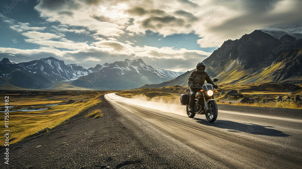 Fototapeta premium Motorcycle Adventure Through Majestic Mountains
