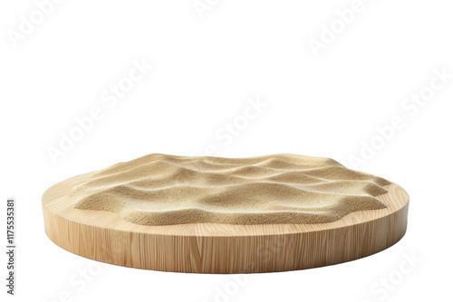 A modern product display podium on a summer beach with sea and sand isolated on transparent background