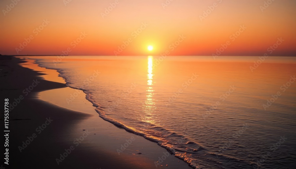 Fototapeta premium Sunrise over tranquil beach shoreline