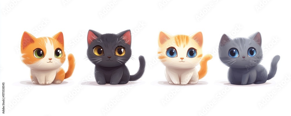 Adorable Kittens Sitting in a Row Displaying Various Colors Adorable Kittens Sitting in a Row Displaying Various Colors
