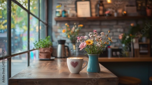 Cozy Coffee Shop with Flower Arrangement