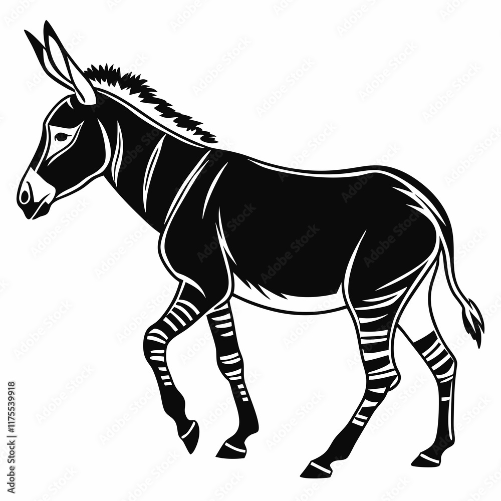 Obraz premium Donkey vector silhouette black design white background