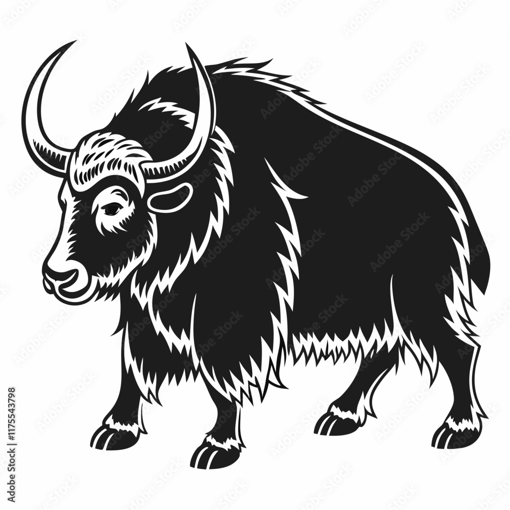 Yak vector silhouette black design white background Yak vector silhouette black design white background