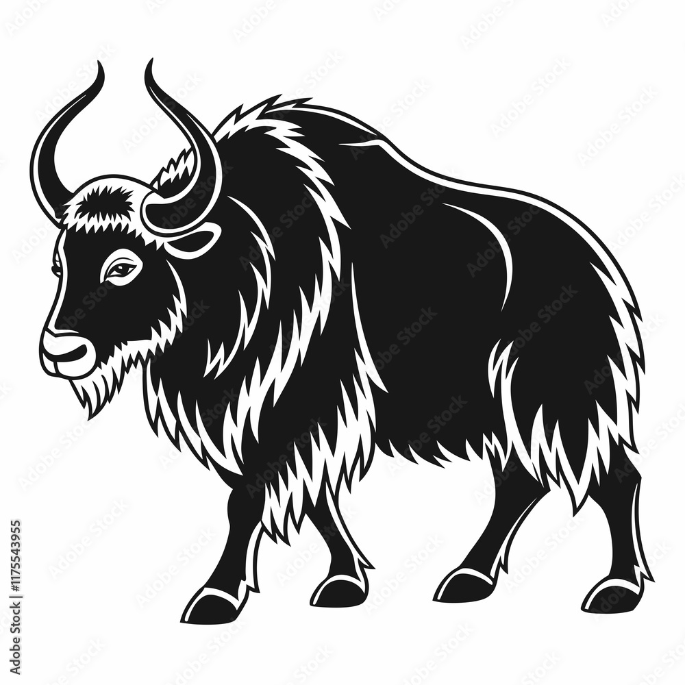 Fototapeta premium Yak vector silhouette black design white background