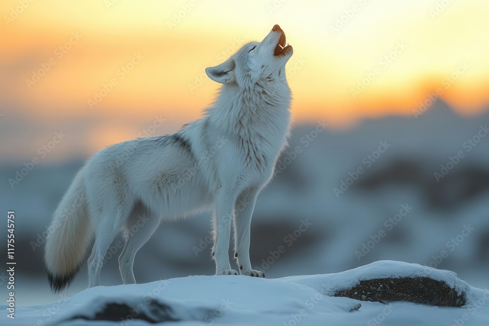 Fototapeta premium lone wolf howling against a stark backdrop conveying a sense of wildness and freedom capturing the essence of natures untamed spirit with an ethereal quality