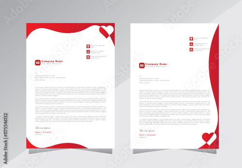 Professional Letterhead Template, Modern Creative Clean business style letterhead of your corporate project design. print ready colour. A4 modern business letterhead in heart shape design.