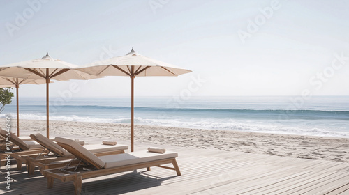 Wallpaper Mural Modern Beach Hotel Sundeck with Sunbeds and Ocean View Torontodigital.ca