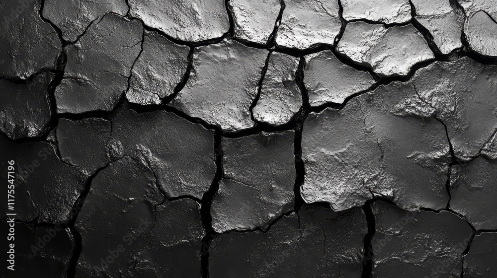 A black and white photo of a cracked surface