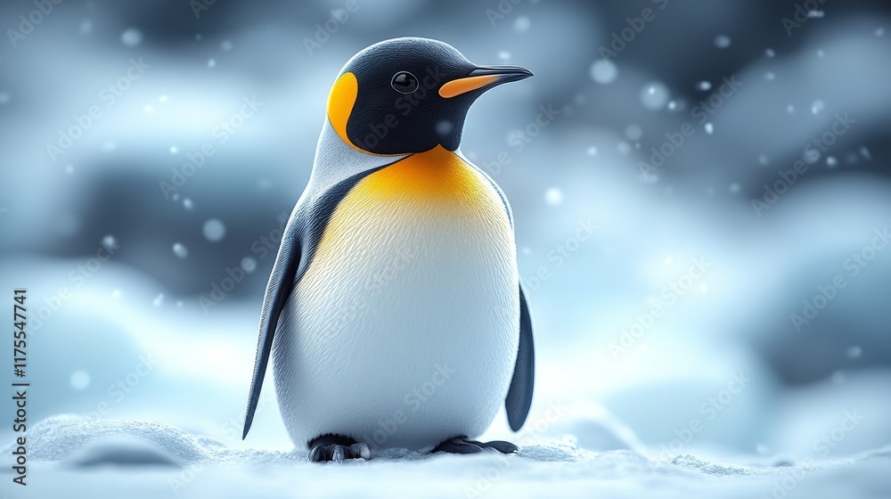 Fototapeta premium A penguin is standing on a snowy surface