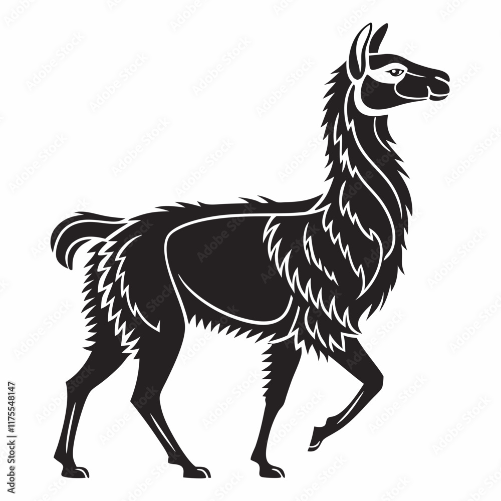 Fototapeta premium Alpaca vector silhouette black design white background