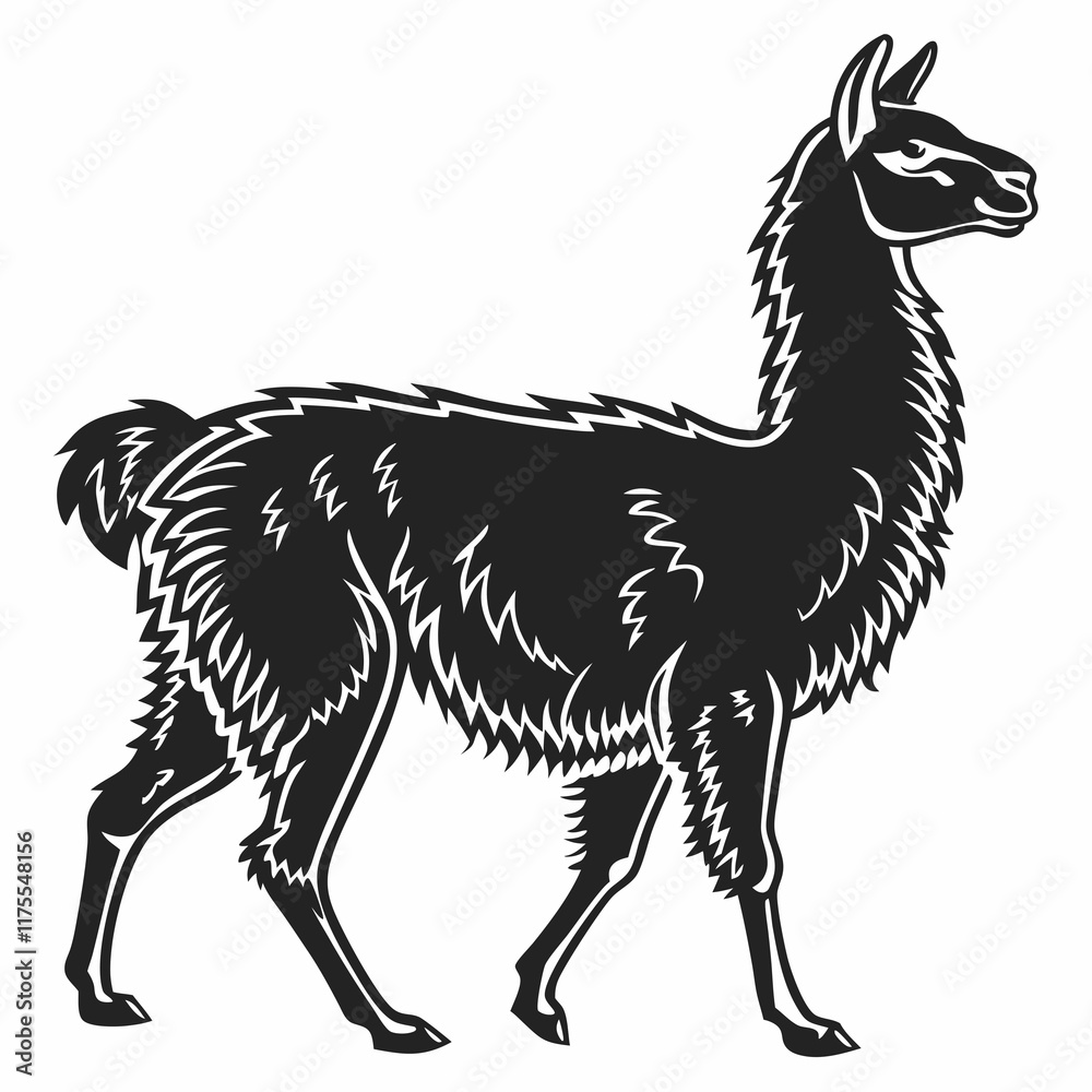 Fototapeta premium Alpaca vector silhouette black design white background