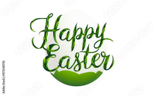 A vibrant Easter typography design featuring green text and an artistic egg, symbolizing spring.