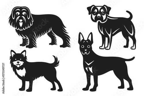 4 set of different type Dog silhouette vector illustration isolated on white background