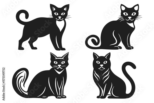4 set of different type Cat silhouette vector illustration isolated on white background