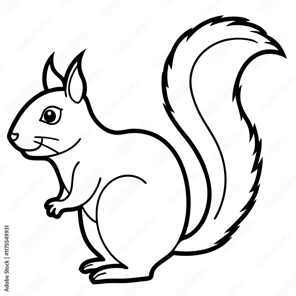 Cute Line Art Squirrel Silhouette Black Vector Illustration Cute Line Art Squirrel Silhouette Black Vector Illustration