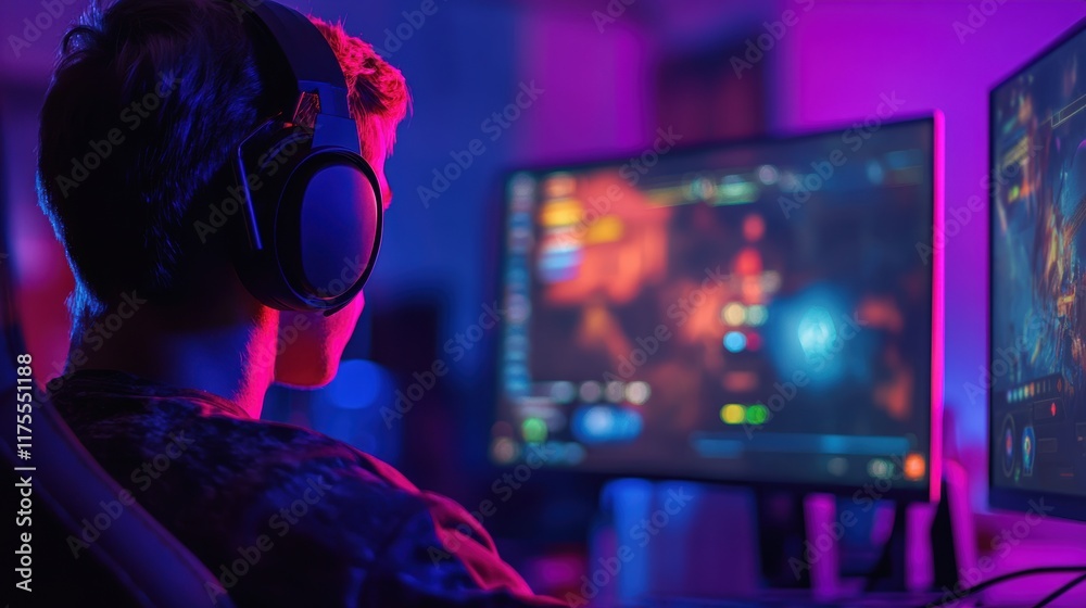 pro gamer man in headphones live streaming while playing online computer game, neon lights, esports, gaming, monitor, play, young, player, internet, enjoyment, cyber, pro gamer man in headphones live streaming while playing online computer game, neon lights, esports, gaming, monitor, play, young, player, internet, enjoyment, cyber,