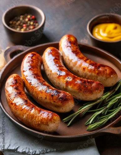 Roasted Bavarian sausages with rosemary. fresh