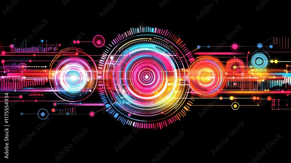 Obraz premium Abstract Colorful Technology Background: Futuristic Digital Network Interface Design