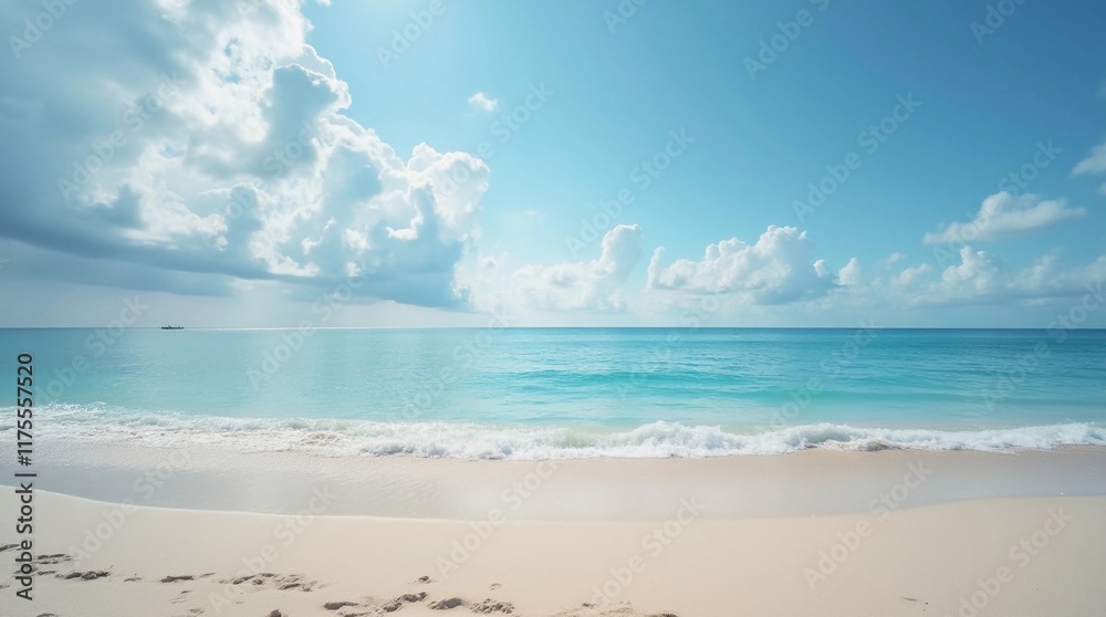 Fototapeta premium beautiful sandy beach, soft blue ocean wave and sky