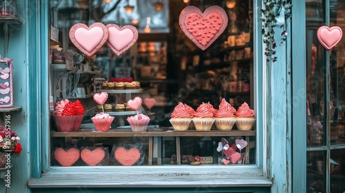 Romantic Bakery Window Display with Treats photo