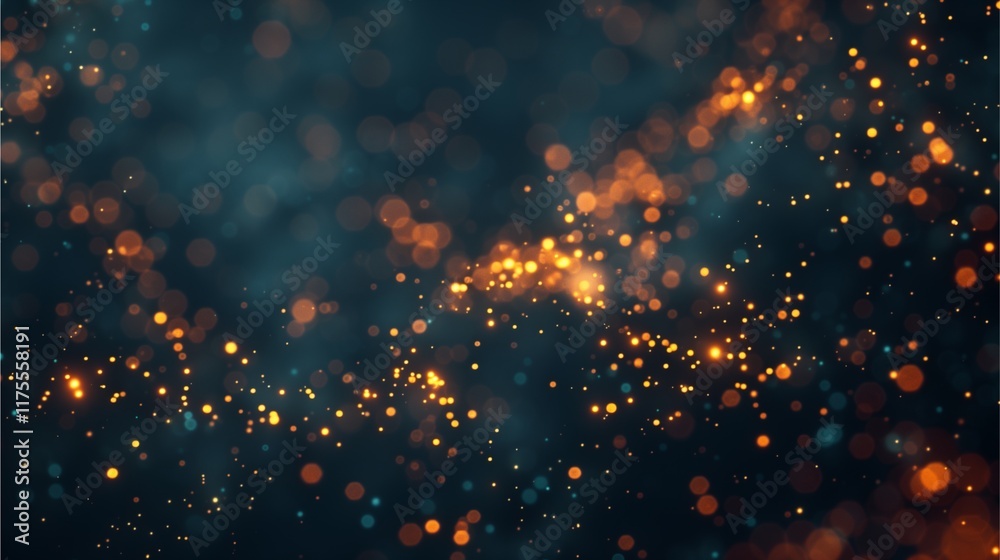 Cosmic Sparkles: Abstract image of swirling, golden sparks against a deep teal and navy backdrop. Perfect for adding a touch of magic and wonder to your designs. Cosmic Sparkles: Abstract image of swirling, golden sparks against a deep teal and navy backdrop. Perfect for adding a touch of magic and wonder to your designs.