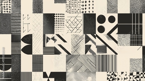 Geometric Pattern Collage in Black and White