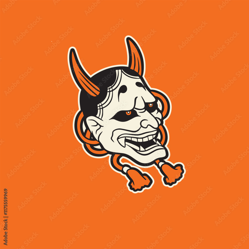 Fototapeta premium Japanese Demon Oni Mask Logo Design vector illustration