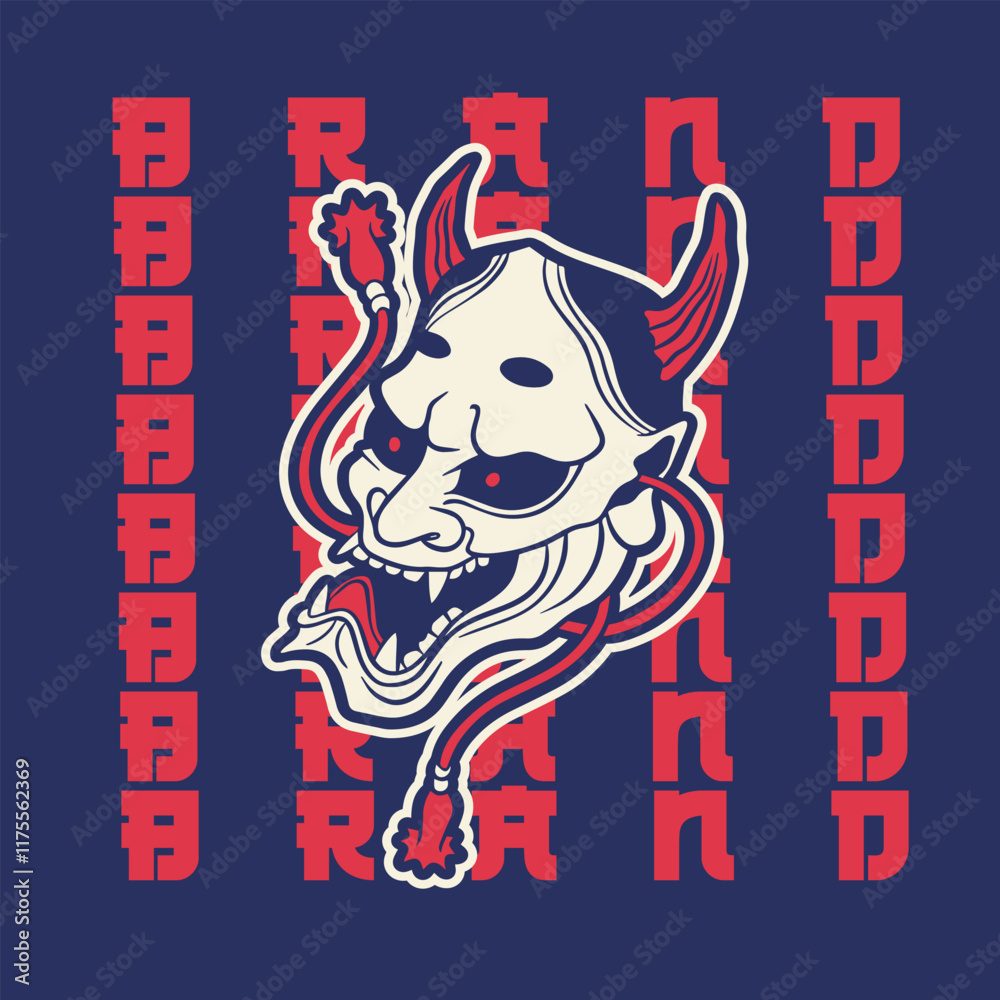 Obraz premium Japanese Demon Oni Mask Logo Design vector illustration
