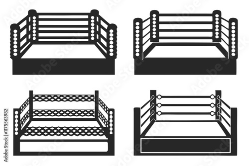 set of Boxing ring silhouette vector illustration