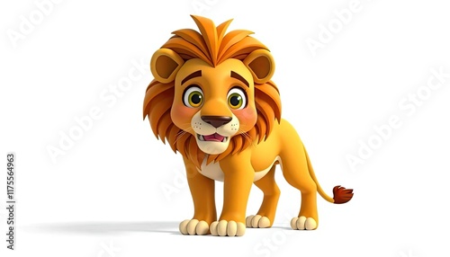 Cute cartoon lion cub, standing, white background, children's book illustration (1)