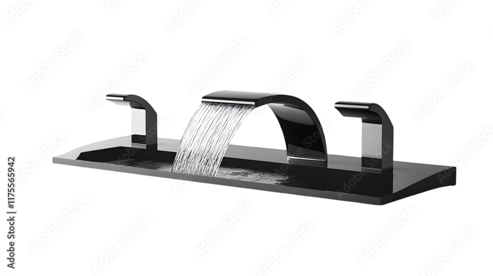 Modern Waterfall Bathroom Sink with Faucets Luxury Design Clean Lines Chrome Black Modern Waterfall Bathroom Sink with Faucets Luxury Design Clean Lines Chrome Black