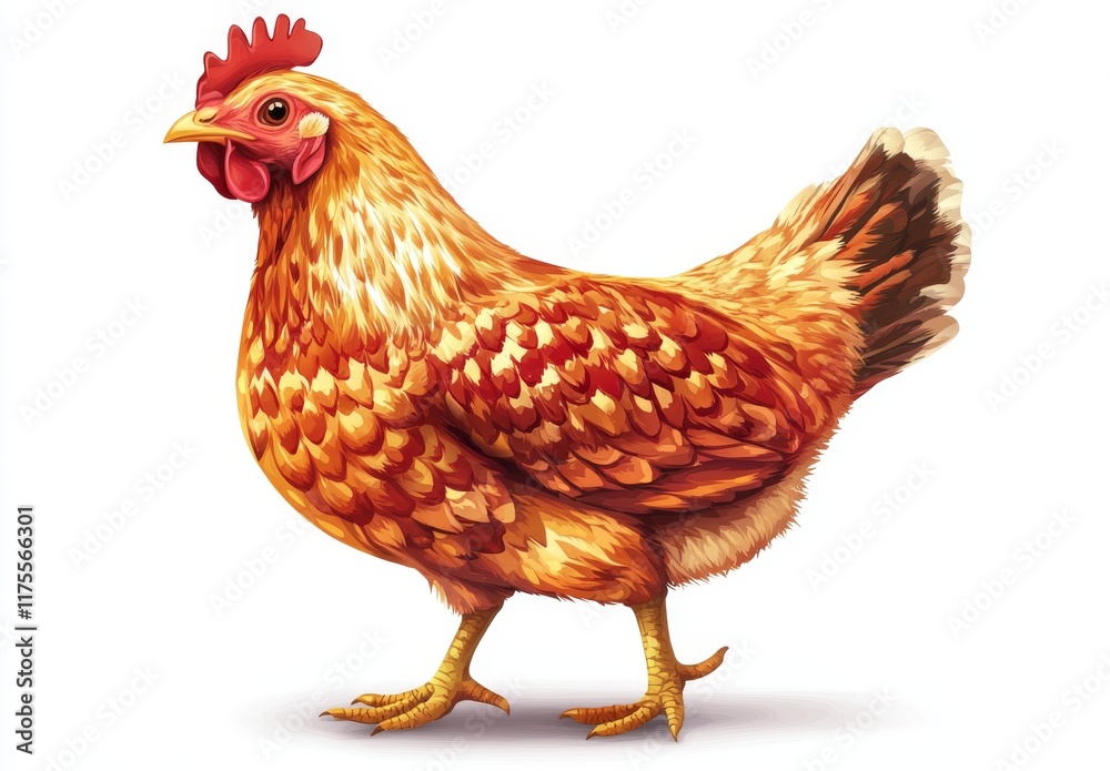 Fototapeta premium Brown Hen Standing Gracefully on White Background.