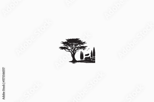 A Cypress tree vector silhouette image adobe illustrator..eps