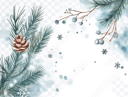 Elegant Christmas invitation with winter motifs in soft watercolors. photo