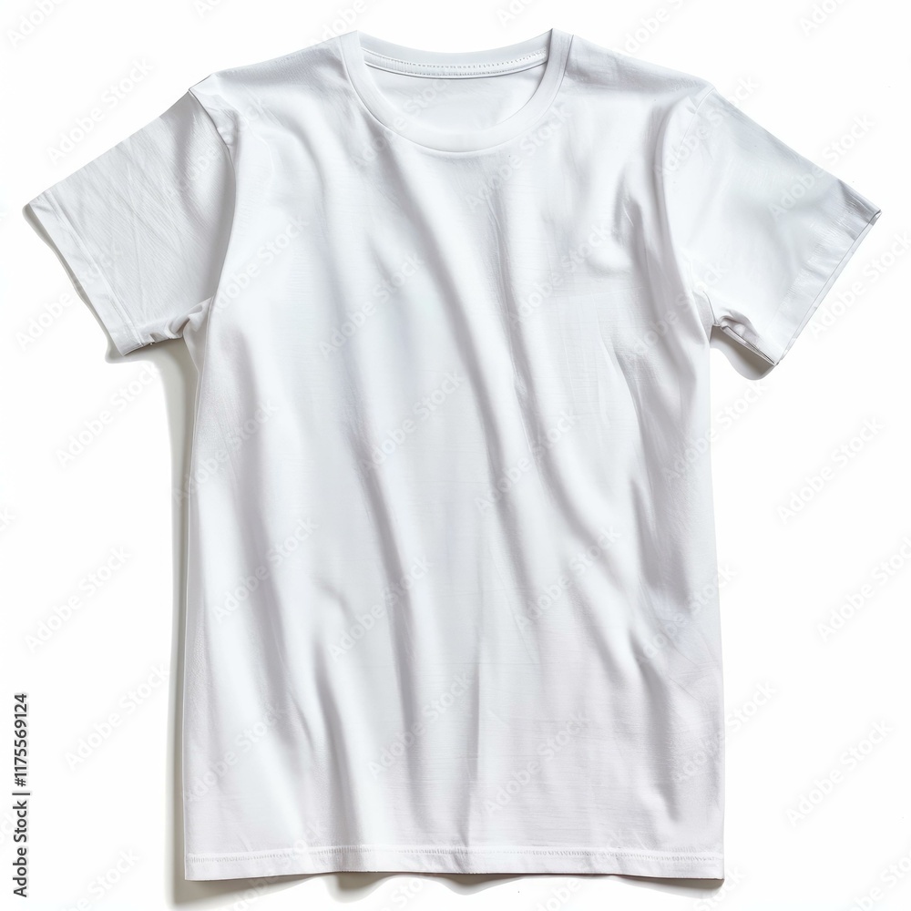 Close up of a plain white t shirt isolated on a white background, perfect for showcasing designs and prints Close up of a plain white t shirt isolated on a white background, perfect for showcasing designs and prints