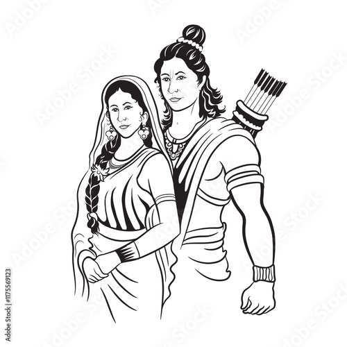 Couple Ram Sita vector style with white background