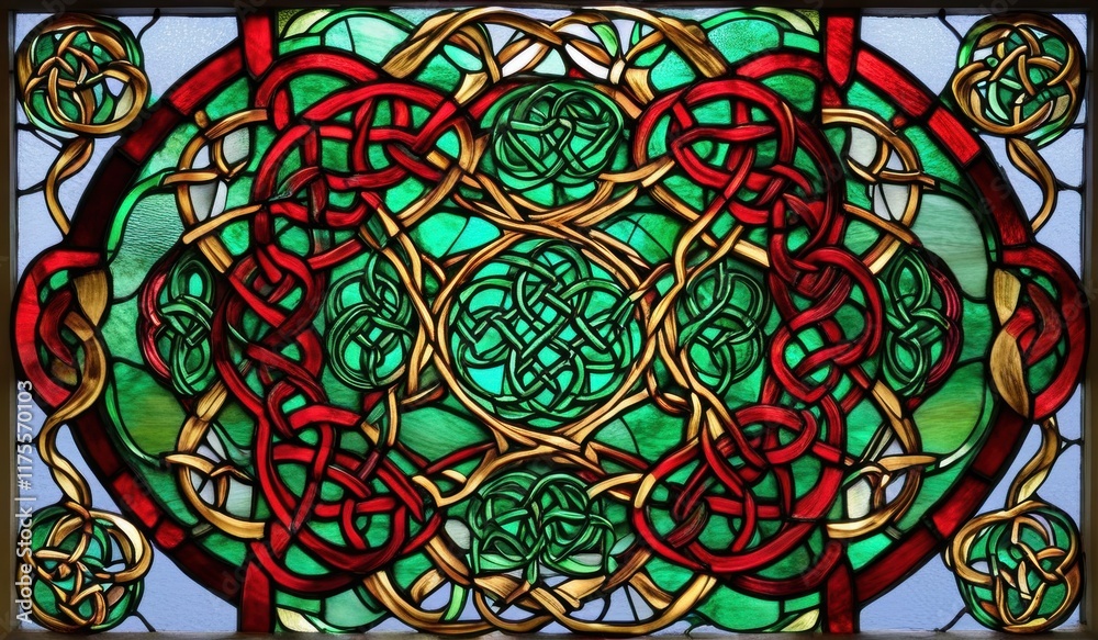 A vibrant abstract stained glass window, showcasing a kaleidoscope of colors and intricate patterns.